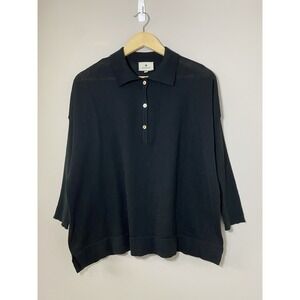 Tuckernuck Clayton Long Sleeve Polo Knit Sweater Womens XS Black